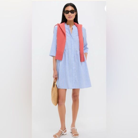 Tuckernuck Blue and White Pleated Mini Dress - Picture 1 of 12